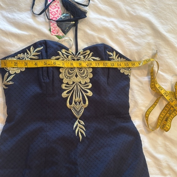 Lily Pulitzer NWT Elegant Navy Blue Dress with Intricate gold Embroidery - Picture 11 of 12